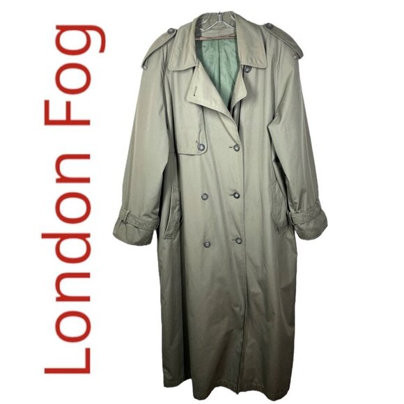 LONDON FOG Vintage Green Longline Trench Coat Wool Lining British Classic, 14 - Picture 2 of 14